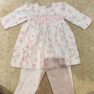 NWT Kissy Kissy Pink Swan Print Baby Two-Piece Set